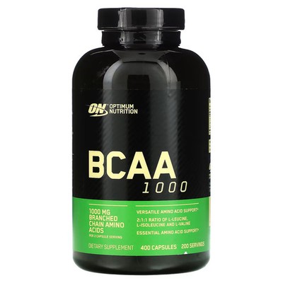 2 X  Optimum Nutrition, BCAA 1000, 400 Capsules (500 mg per Capsule)