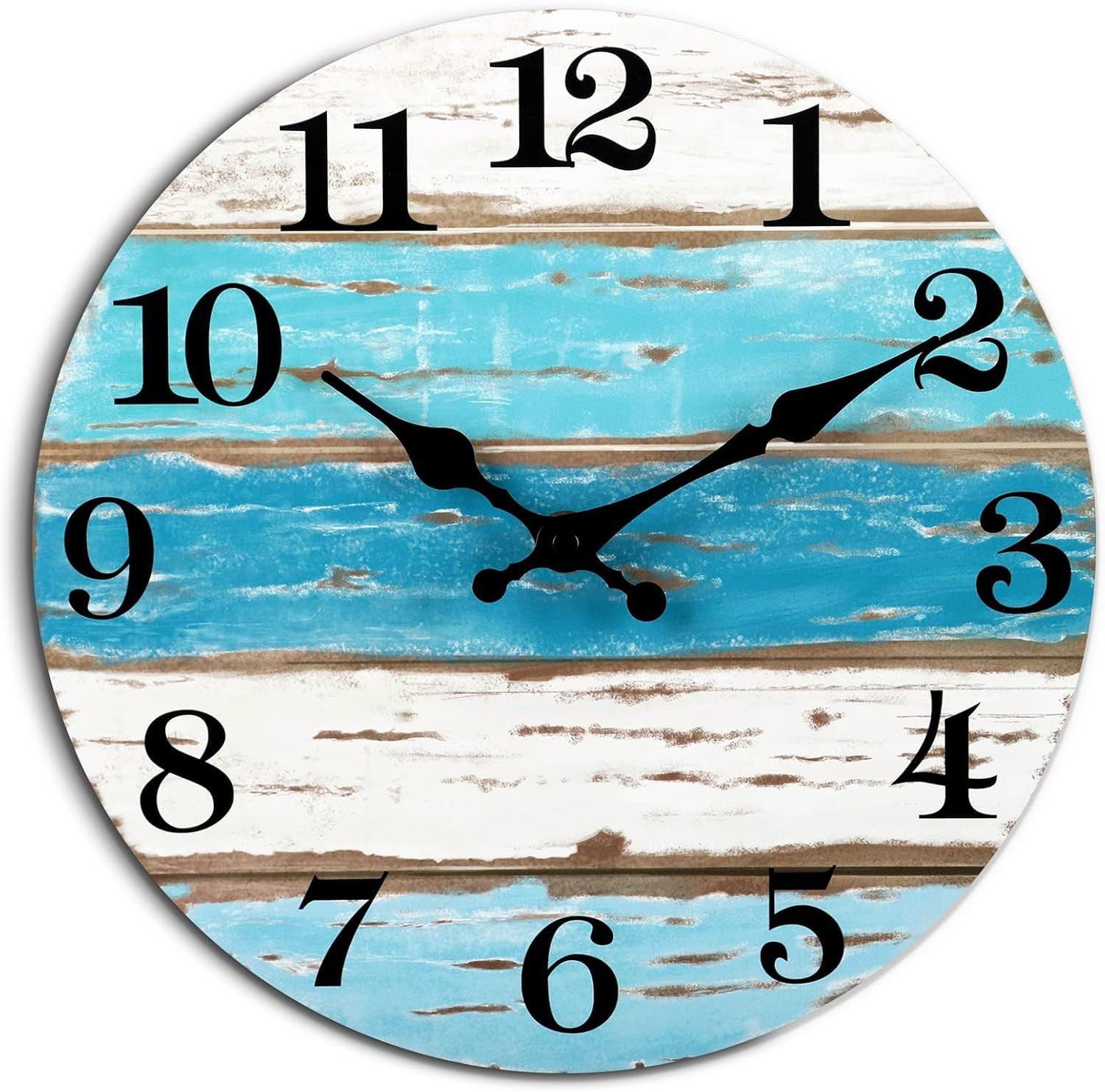 Wall Clock, Beach Themed Blue Wall Clocks Battery Operated Silent Non-Ticking, 8