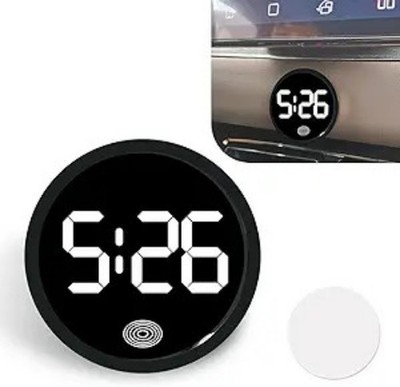 Round Touchscreen Car Digital Clock with Luminous LED Display, Se Color: White