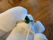 18K Yellow Gold Emerald Diamond Ring Pear Shaped 0.35ct VS Clarity Certified