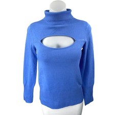 French Connection Blue Long Balloon Sleeve Turtleneck Cut Out Sweater Top Sz XS