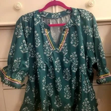Green Top with Floral and Embroidered Details