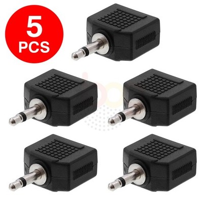 5 Pack 3.5mm Mono Male Plug to 2 3.5mm Mono Female Jack Adapter 2-Way Splitter
