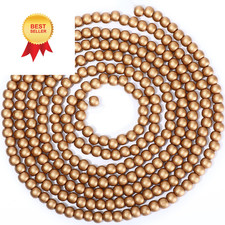 9 Feet Christmas Wood Bead Garland Boho Vintage Gold Wooden Beads