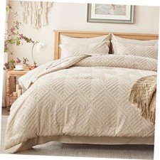 Comforter Set 7 Pieces, Beige Bed in a Bag Size, Tufted Boho Queen 01 - Beige