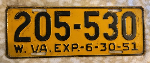1951 West Virginia License Plate - Vintage