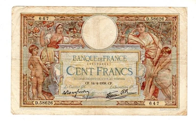 FRANCE Billet 100 FRANCS 1936 1937 1938 1939 LOM LUC OLIVIER MERSON LOM BON ETAT - Photo 1/2