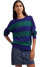 Madewell Women's Stripe Hayes Merino Wool Pullover Sweater Cobalt