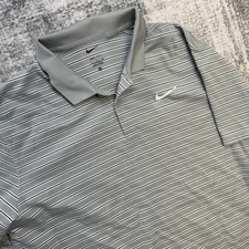 Nike Golf Polo Shirt Mens XL Gray Victory Striped Dir Fit Performance Travel