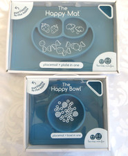 Lot of 2 NEW EZ PZ Silicone Happy Mat Happy Bowl Feeding Dishes BLUE