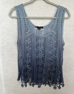 Kadence Blue Crochet Lightweight Sleeveless Tank Top Sz M Pit 17  Length 25 