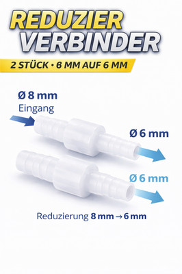 2 Stück  Reduzierverbinder weiss 8 mm auf 6 mm Schlauchverbinder gerade aus POM