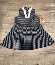 Nautica Jeans Women  s XXL Navy White Stripe Dress Sleeveless Tiered Casual NWT