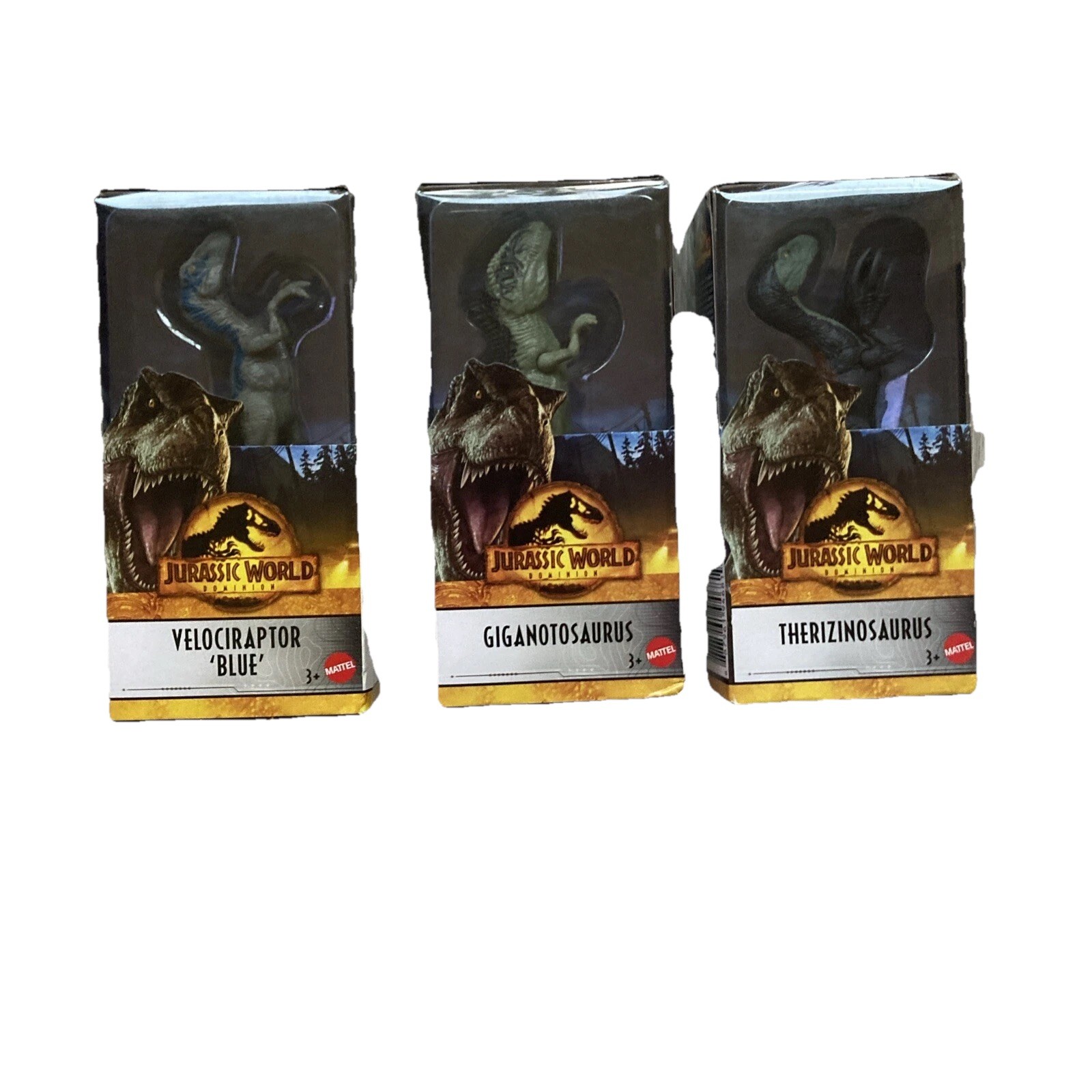 Jurassic World Dominion Giganotosaurus Therizinosaurus Velociraptor Blue Mattel