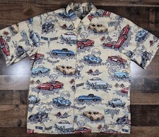 Reyn Spooner Camp Shirt Mens 2XL Chevy Corvette Cars Button Up Hawaiian USA Made