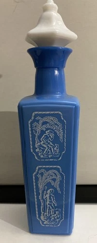 Vintage 1965 Jim Beam Whiskey Blue Slag Milk Glass Decanter “Shepherd & Dog”
