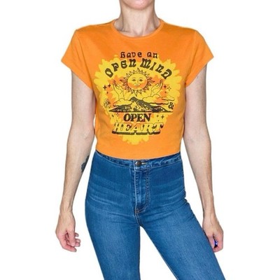 H&M Orange Have An Open Mind Open Heart Sunshine Cropped Tee