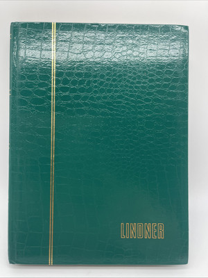 VTG Lindner Stamp Book Green Faux Croc Hardcover 32 Pages West Germany #1140