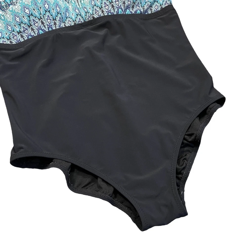 Profile by Gottex Blue Multi Abstract High-Neck One Piece Swimsuit Women Size 16 - Image 4 of 4