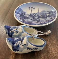 Vintage Delfts Blauw Hand‑Painted Mini Clog – Windmill Scene – Holland