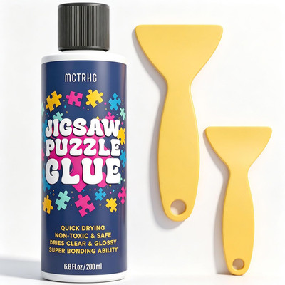 Jigsaw Puzzle Glue Clear with Applicators, Non-Toxic, Quick Dry & Water-Soluble