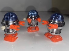 3- 1977 Vintage TOMY Wind Up Walking Robot Toy Silver Blue Orange
