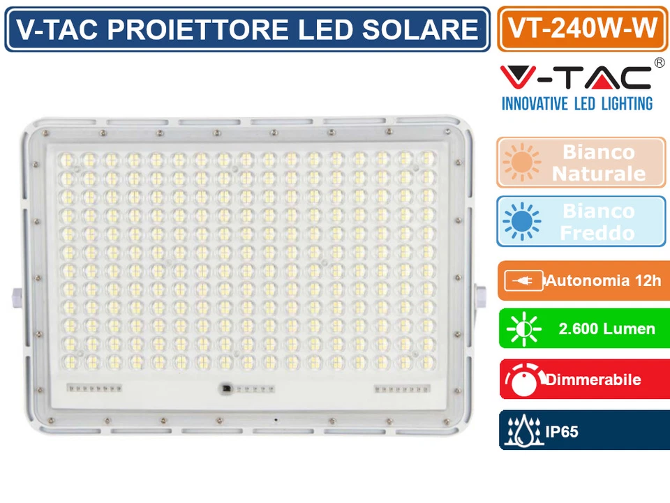 V-TAC VT-240W FARO LED FLOODLIGHT 30W BIANCO PANNELLO SOLARE TELECOMANDO - IP65 - Immagine 3 di 4