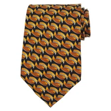 ALTEA Silk Neck Tie Black Burnt Orange 4.0 Classic Designer Print Necktie ITALY