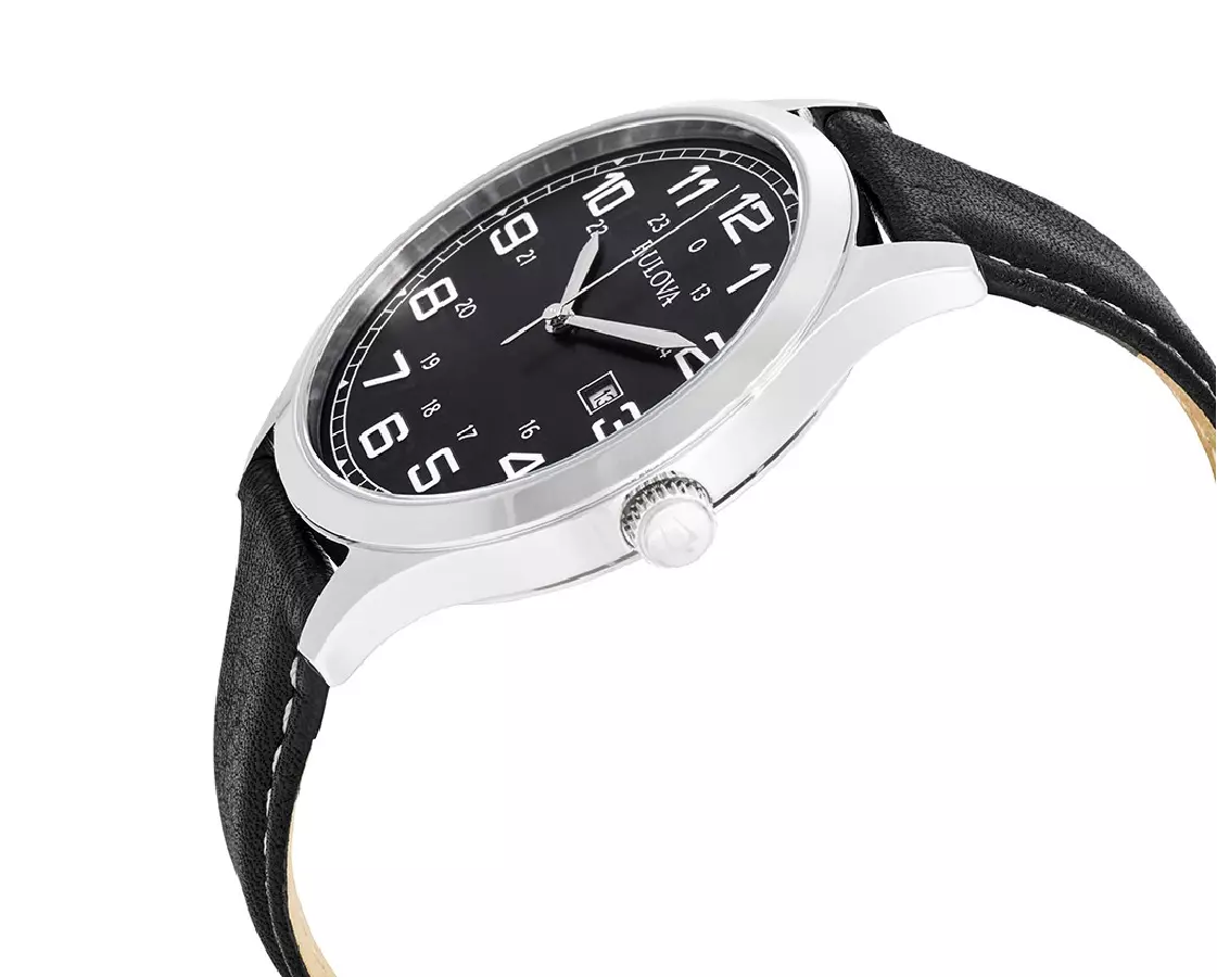 Bulova Men s Quartz Calendar Black Leather Band Dress Watch 42mm