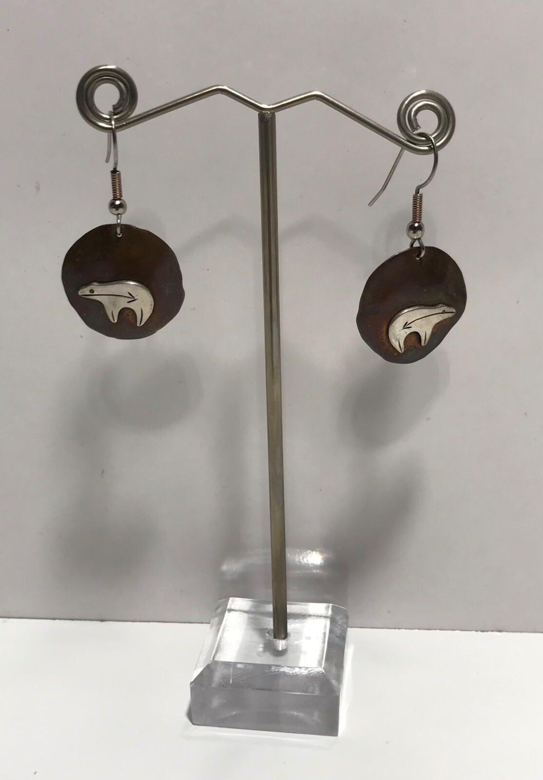 Sterling Silver & Copper Native Bear Drop Dangle … - image 1