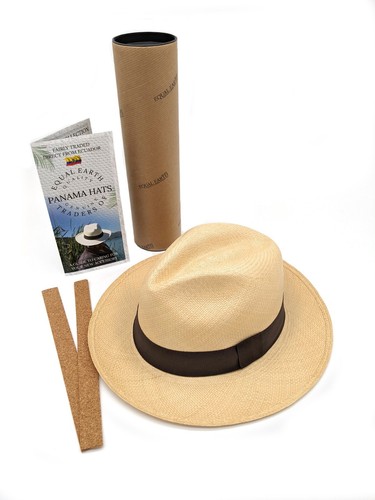 Equal Earth Natural Genuine Panama Hat Fedora Brown Band Rolling + Travel Tube - 第 1/11 張圖片