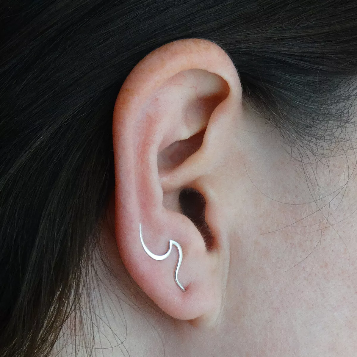 Wave Ear Climber Earrings Sterling Silver Beach Lover Ocean