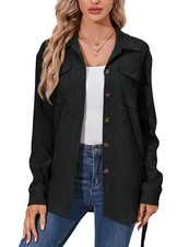 Shacket Jacket Long Sleeve Lapel Button Down Shirts Belted Blouses Tops Pockets