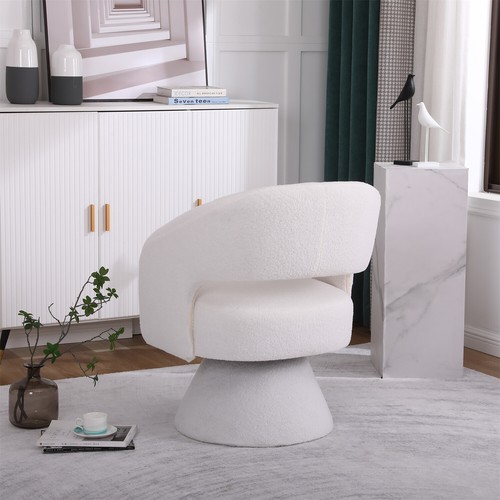 Swivel Accent Chair Armchair Single Sofa Barrel Chair for Living Room White - Picture 7 of 18