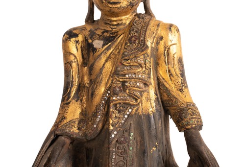 Antiker , Stehender Buddha. Holz, Lack und Vergoldung. Burma , Mandalay. 19. Jh. - Bild 4 von 11