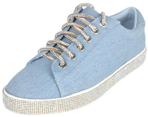 La Sheelah Fashion Sneakers Crystals Rhinestone Blingy Lace Up SCOUT Light Blue