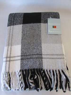 Roca Home Black Gray White Checkered Oversized Throw Blanket 50'' X 67'' Portugal