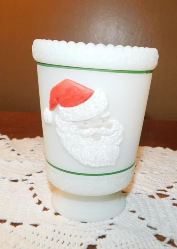 Fenton Hand Painted Matte Glass Santa Claus Votive Candle Holder Cup Signed