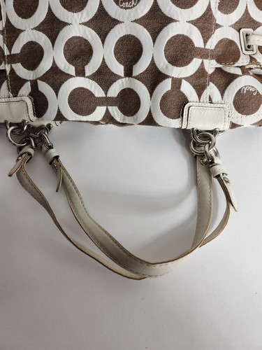 Coach Peyton White Brown Espresso Leather Denim Stachel Purse Bag Logo 14573 - Picture 11 of 18