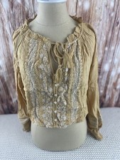 American Eagle Yellow Embroidered Crop Top Size XL