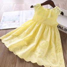 Girls' Dresses Summer Cotton Embroidered Hollow Dress Ruffled Round Neck