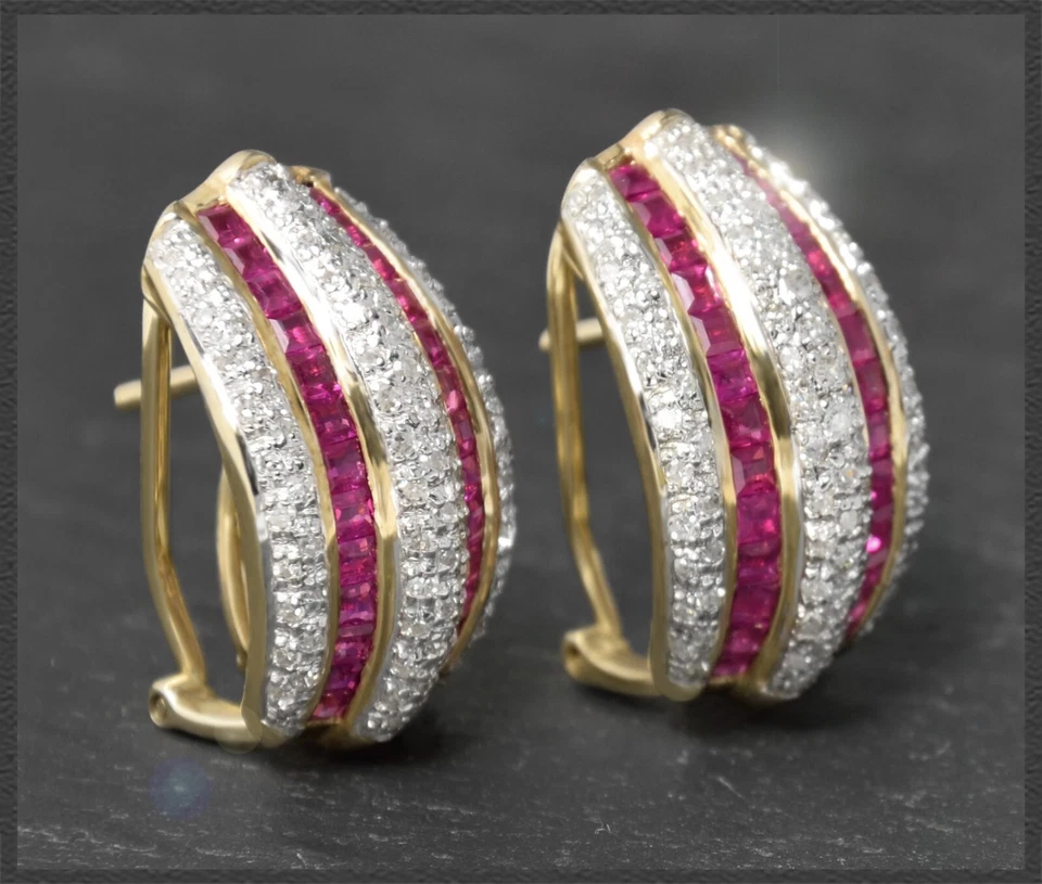 Rubin & Diamant Ohrringe mit 3,60ct von "HARRY IVENS", 585 Gold Damen Creolen - Bild 2 von 4