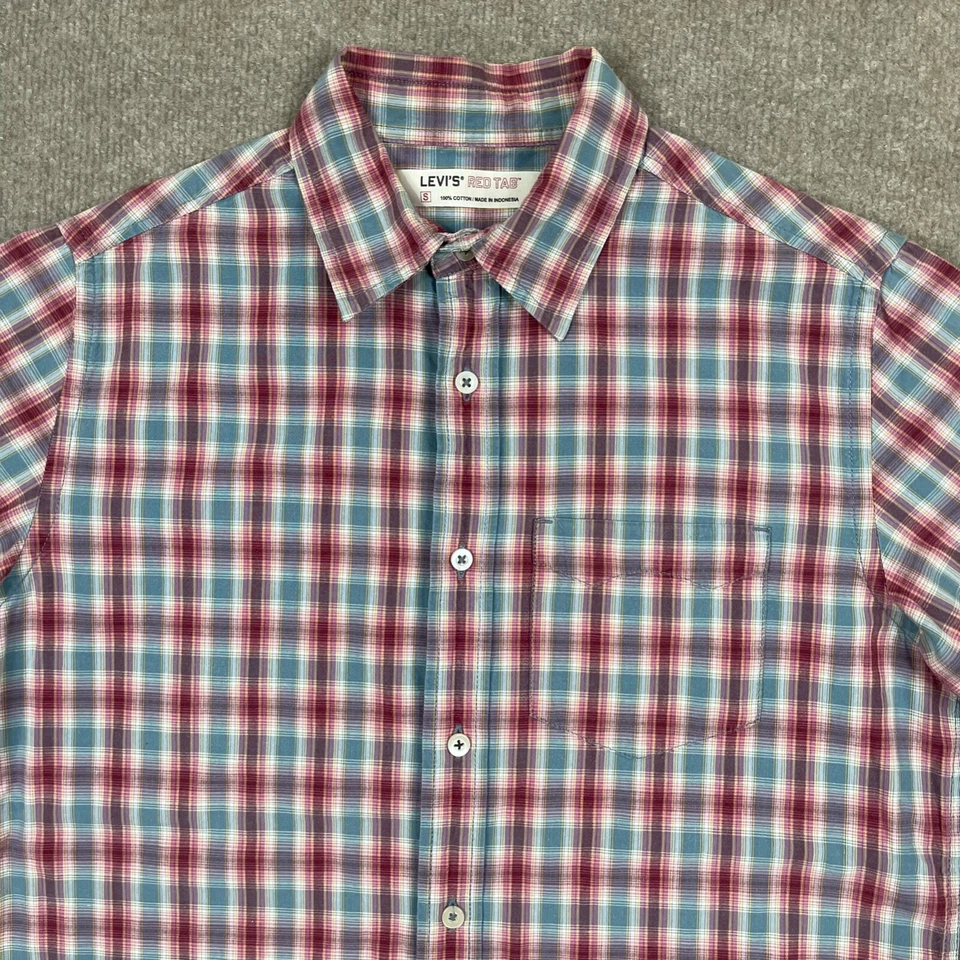 Camisa Levi's Abotonada Para Hombre Talla S Roja Manga Corta Cuello Cuadros Western Foto 3 de 4