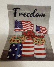 Garden Flag - 4th of July - Freedom with Flags  Flowers- 18" X 12 - New