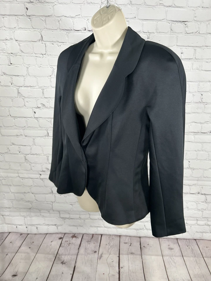 Chaqueta Blazer De Colección Victor Costa Para Nahdree Negra Sólida Botón Único Para Mujer’s 12 Foto 3 de 4
