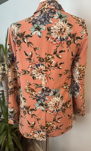 Vtg Cynthia Rowley Blazer Jacket Women’s Sz S Peach Open Front Floral - Picture 2 of 3