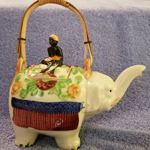 Elephant and Rider Teapot Japan Pottery Bamboo Handle Marked Hand Painted eBay