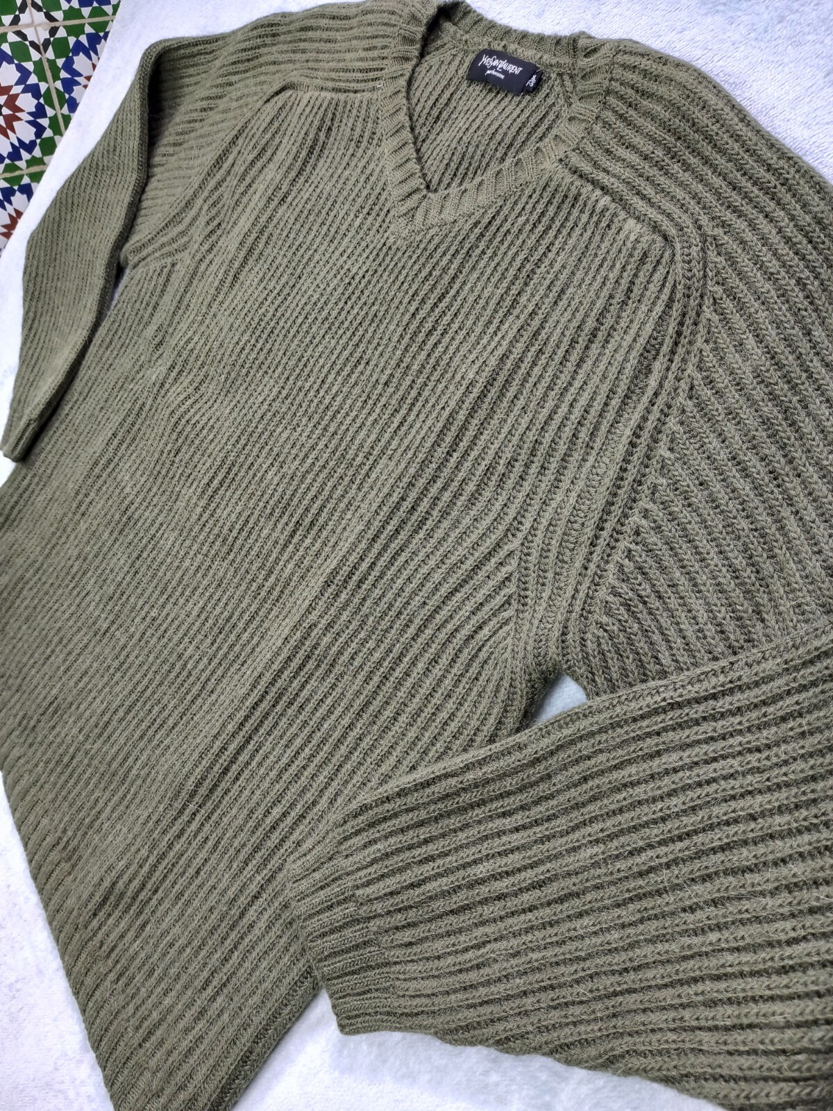 Maglione Yves Saint Laurent pullover V NecK maglione acrilico verde militare taglia XL