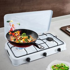 White 3 Burner Gas Cooktop - Durable Cast Aluminum with Flexible Hose