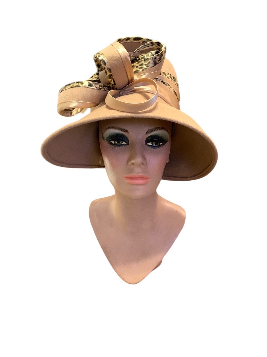 Kakyco Wide Brimmed Off Face Hat Bow & Feather Brown Beige  display picture 1